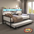 thumbnail image 1 of Tcbosik Twin Size Daybed with Trundle, Sofa Bed with Charging Station and LED Lights, Storage Shelf and Sliding Barn Door, Heavy Duty Metal Slats Support, No Box Spring Needed, Glossy White, 1 of 6