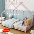 thumbnail image 1 of Tcbosik Twin Size Floor Bed, House Shaped Metal Bed Frame, Easy Assembly, Pink, 1 of 7