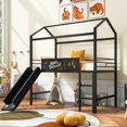 thumbnail image 1 of Tcbosik Twin Size House Loft Bed with Slide and Ladder, Metal Bed Frame with 2 Sided Writable Wooden Board and Roof for Kids Teens, Black, 1 of 9
