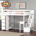 thumbnail image 1 of Tcbosik Twin Size Loft Bed with Desk and Storage Stairs, Shelves and Drawers, Wood Bed Frame with Full Length Guardrail, Easy Assembly, White, 1 of 9