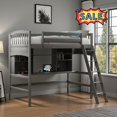 thumbnail image 1 of Tcbosik Twin Size Loft Bed with Open Shelves and Writing Desk, Wood Bed Frame with Inclined Ladder and Safety Guardrail, Easy Assembly, Gray, 1 of 9
