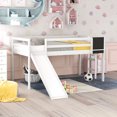 thumbnail image 1 of Tcbosik Twin Size Loft Bed with Slide and Ladder, Wood Low Loft Bed Frame with Chalkboard and Guardrai, White, 1 of 8