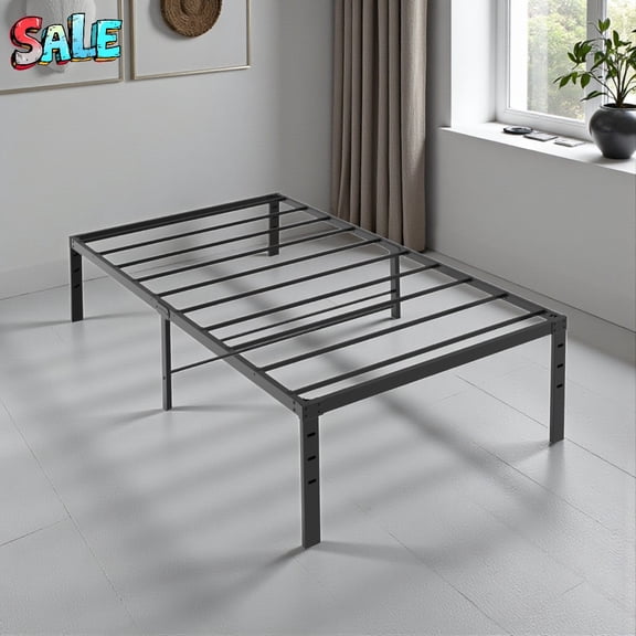 Tcbosik Twin Size Metal Platform Bed Frame, 14" Height with 12" Under-Bed Storage, Heavy-Duty Steel Slats, No Box Spring Needed, Noise-Free, Easy Assembly – Black