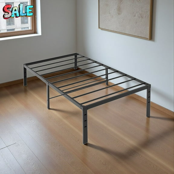 Tcbosik Twin Size Platform Bed Frame with 12 Inch Height, No Box Spring Needed, Sturdy Black Metal Frame with Under Bed Storage Space, Easy Assembly