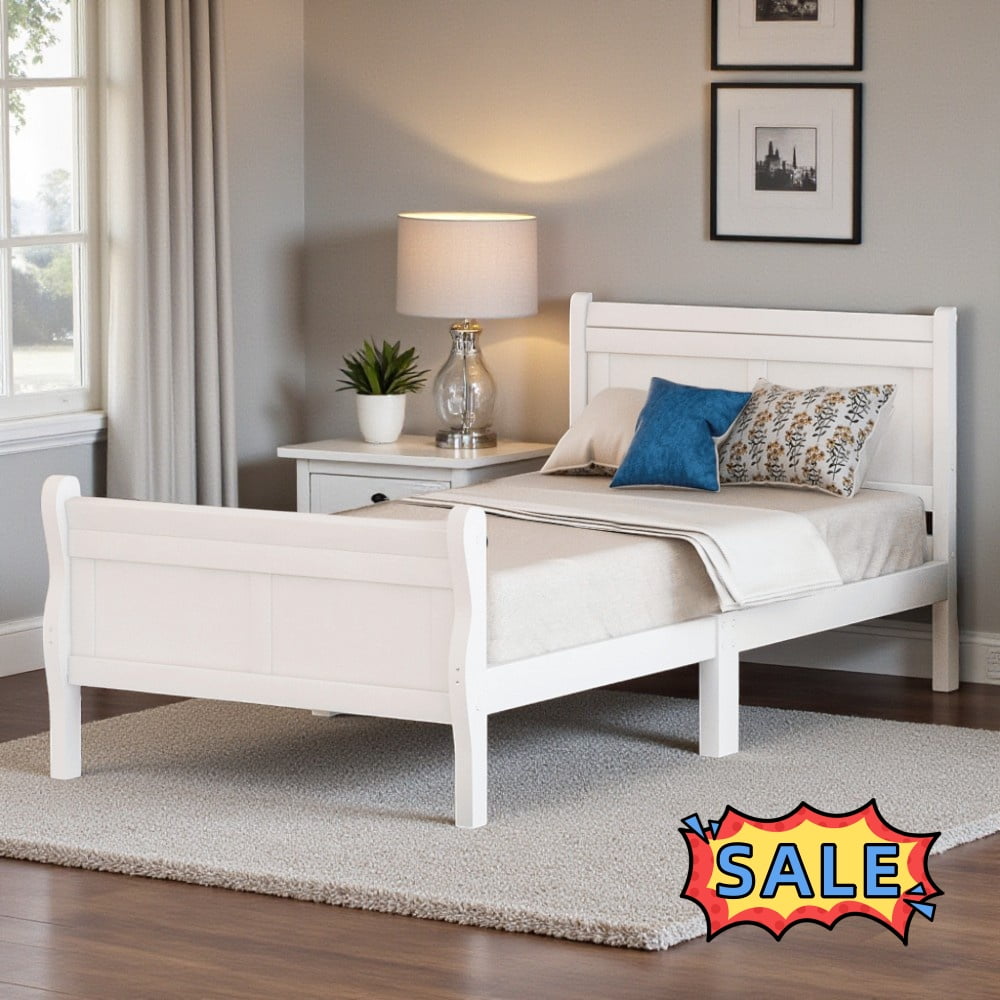 Tcbosik Twin Size Platform Bed, Wood Bed Frame for Bedroom, No Box