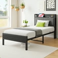 thumbnail image 1 of Tcbosik Twin Size Platform Bed with Charging Station, Platform Bed with Upholstered Headboard, Metal Slat Support, 300lbs Capacity, Black & Gray, 1 of 8