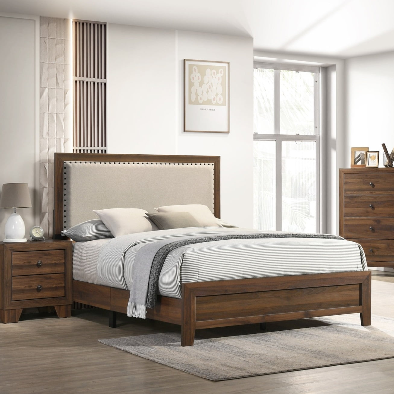 Tcbosik Twin Size Platform Bed with Upholstered Headboard, Wood Bed Frame with Footboard for Home, Box Spring Required, Brown