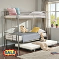 thumbnail image 1 of Tcbosik Twin Over Twin Metal Bunk Bed with Trundle, Heavy Duty Bunk Bed Frame with Built-in Ladder and Full Length Guardrail, No Box Spring Needed, Silver, 1 of 9