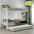 thumbnail image 1 of Tcbosik Twin Over Twin Size Bunk Bed with Trundle, Metal Bunk Bed Frame with Ladder and Full-Length Guardrail, No Box Spring Needed, Space Saving, White, 1 of 9