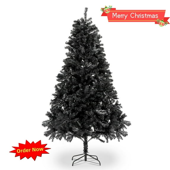 Tcbosik Unlit Artificial Christmas Tree, 7ft Xmas Tree with 1500 Branch Tips, Easy Assembly, Black