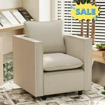 Tcbosik Upholstered Accent Armchair, Linen Fabric Single Sofa Chair, Modern Reading Chair for Bedroom, Living Room, Beige