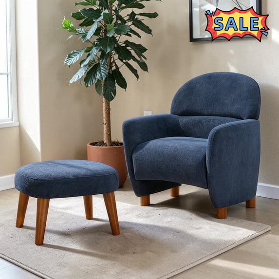 Tcbosik Upholstered Accent Chair with Ottoman, Modern Living Room Chair, Reading Armchair for Bedroom, Easy Assembly, Blue