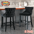 thumbnail image 1 of Tcbosik Upholstered Barstools Set of 2, Velvet Fabric Counter Height Bar Stool with Button Tufted Design, Chrome Nailhead Trim & Wood Legs for Kitchen Island, Dining Room, Black, 1 of 11