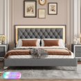 thumbnail image 1 of Tcbosik Upholstered Bed Frame with LED Lights and Tufted Headboard, Queen Size Platform Bed, No Box Spring Needed, Easy Assembly, Gray, 1 of 6