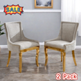 thumbnail image 1 of Tcbosik Upholstered Chairs Set of 2, Chenille Dining Chair with Metal Legs, Armless Chair for Kitchen, Living Room, Beige+Gold, 1 of 11