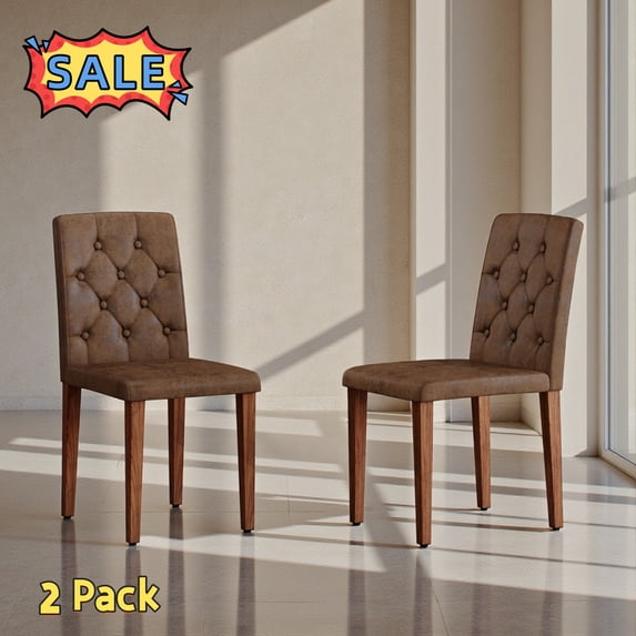 Tcbosik Upholstered Chairs Set of 2, Mid-Century Modern Dining Chair with Button Tufted Back and Metal Legs for Kitchen, Living Room, Brown & Walnut