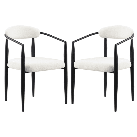 Tcbosik Upholstered Chairs Set of 2, Modern Mid Century Dining Chairs with Back and Metal Legs for Kitchen, Living Room, White & Black