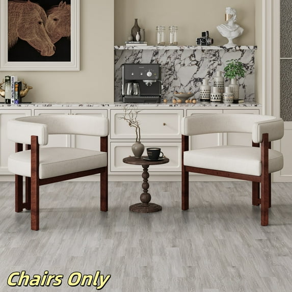 Tcbosik Upholstered Chenille Chairs Set of 2, Modern Dining Chair, Armchair with 3 Legs for Living Room, Bedroom, Kitchen, Beige