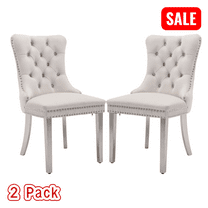 Tcbosik Upholstered Dining Chairs Set of 2, Velvet Accent Chair with Button Tufted Back, Side Chair with Metal Legs for Kitchen, Living Room, Beige & Silver