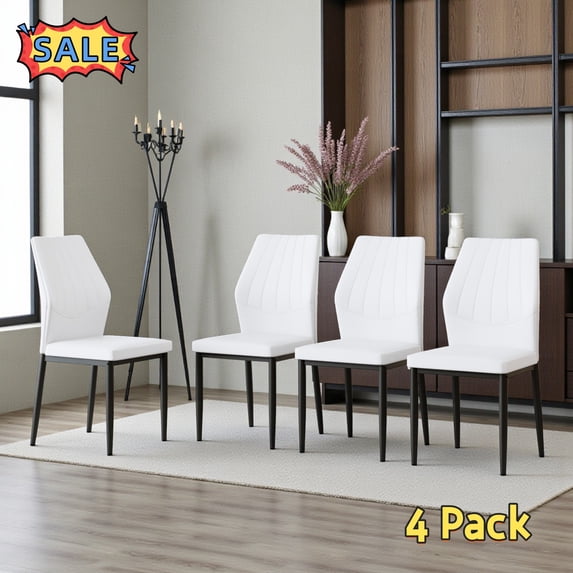 Tcbosik Upholstered Dining Chairs Set of 4, Modern PU Leather Side Chair with Metal Legs for Living Room, Kitchen, Restaurant, Easy Assembly, White+Black