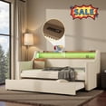 thumbnail image 1 of Tcbosik Upholstered PU Leather Daybed with Trundle, Charging Station and LED Lights, Twin Size Sofa Bed for Small Space, Easy Assembly, Beige, 1 of 9