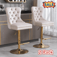 thumbnail image 1 of Tcbosik Upholstered Swivel Barstools Set of 2, Velvet Fabric Counter Height Bar Stool with Button Tufted Back, Modern Bar Chair with Metal Base for Kitchen Island, Dining Room, Beige & Gold, 1 of 11