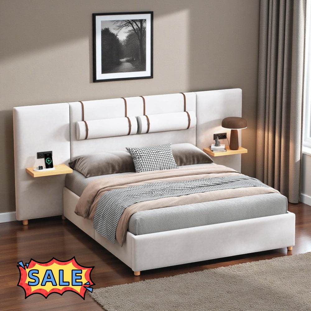 Queen Size Rack Tcbosik Upholstered Velvet Platform Bed Queen Size with Charging ...