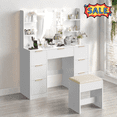 thumbnail image 1 of Tcbosik Vanity Desk with LED Mirror and Charging Station, Makeup Table with Open Shelves and 7 Storage Drawers, Dressing Table with Cushioned Stool for Bedroom, White, 1 of 7