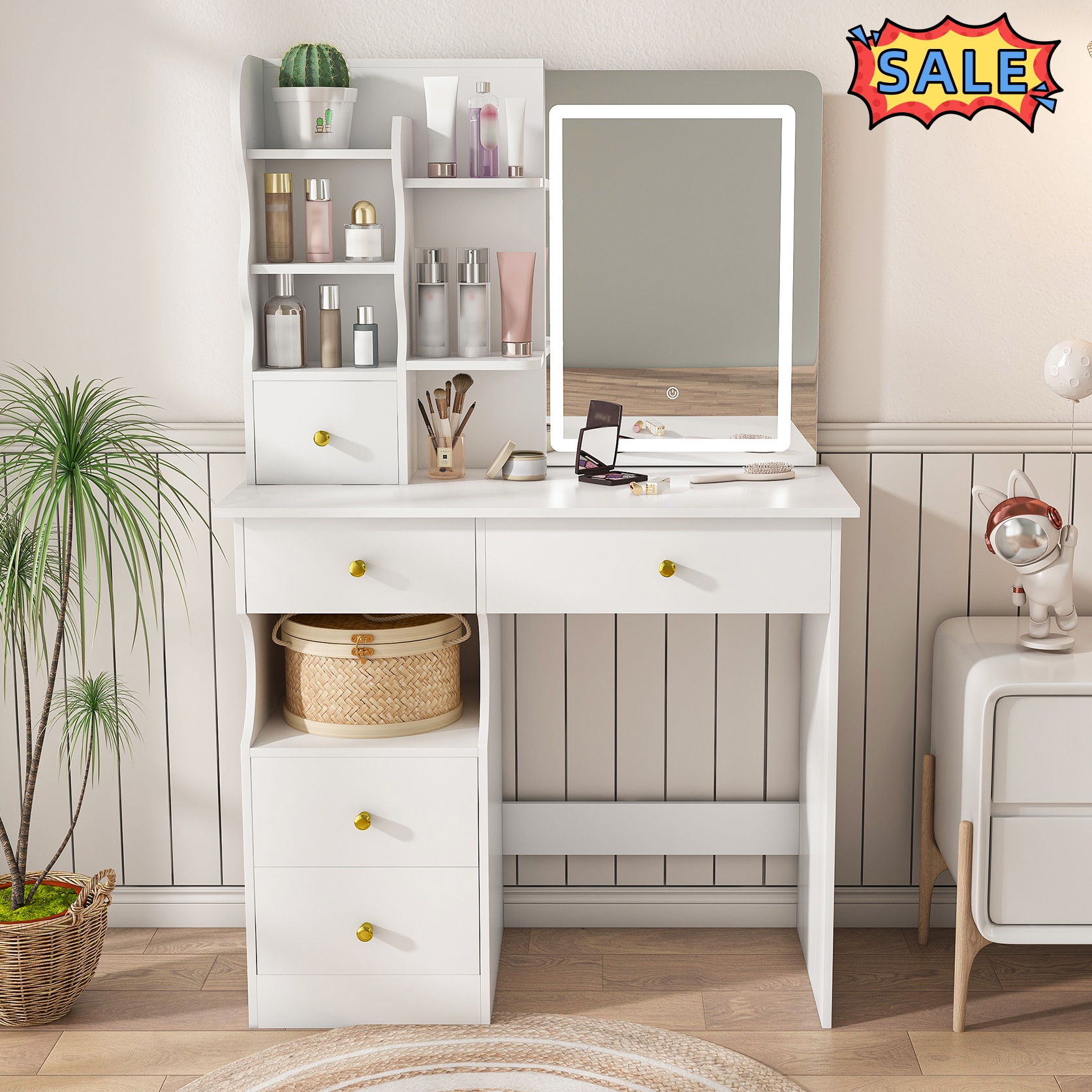 Movable Vanity Tcbosik Vanity Desk with Lights and Movable Mirror, 31.5