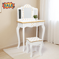 thumbnail image 1 of Tcbosik Vanity Desk with Tri-Folding Mirror & Storage Drawer, 23.6" Small Makeup Dressing Table with Stool for Bedroom, Yellow Dots and White, 1 of 8