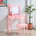 thumbnail image 1 of Tcbosik Vanity Set with Stool and LED Lighted Mirror, Pink Cow Makeup Table with Touch Control 3 Color Lighting, Drawer Storage, Solid Wood Legs, Pink Bedroom Vanity, 1 of 8