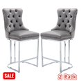 thumbnail image 1 of Tcbosik Velvet Bar Stools Set of 2, Upholstered Counter Height Barstool with Button Tufted Back & Chromed Metal Legs for Kitchen Island, Dining Room, Gray, 1 of 11
