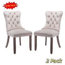 Tcbosik Velvet Dining Chairs Set of 2, Upholstered Kitchen Chair with Button Tufted Backrest, Side Chair for Living Room, Easy Assembly, Beige & Natural