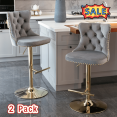 thumbnail image 1 of Tcbosik Velvet Upholstered Bar Stools Set of 2, Swivel Counter Height Barstool with Button Tufted Back, 24.8" - 33" Height Adjustable Armless Pub Upholstered Stool, Gray & Gold, 1 of 11