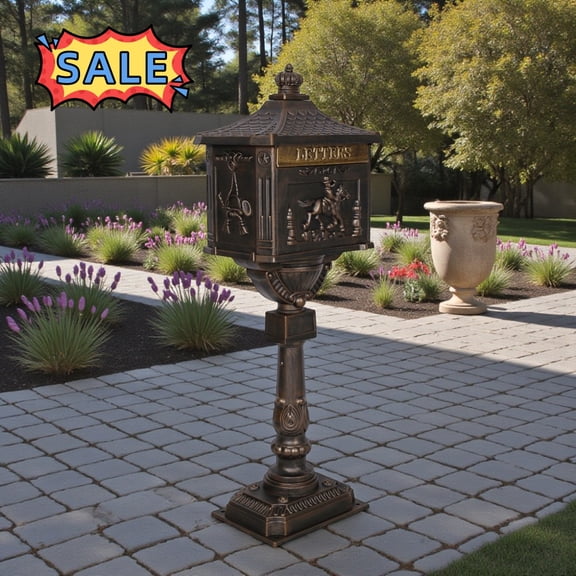 Tcbosik Vintage Mailbox for Outdoor, Cast Aluminum Mailbox Post for Outside, Freestanding Letter Box with Locking Door for House, Home, Doorway, Bronze