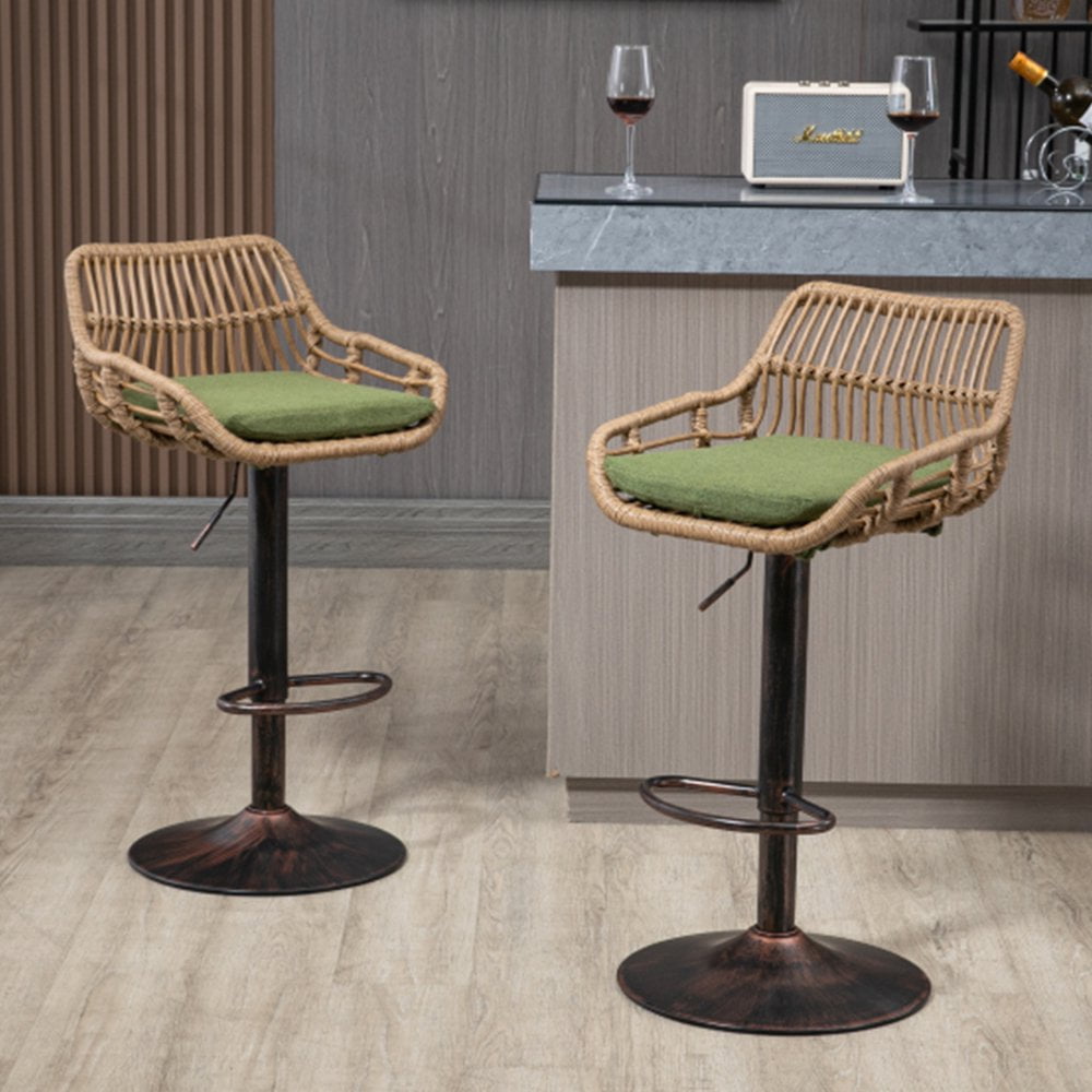 Tcbosik Vintage Rattan Bar Stools, Adjustable Barstools with Linen