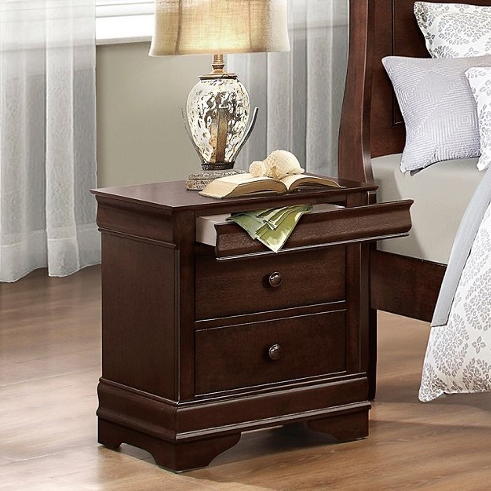Tcbosik Vintage Wood Nightstand with 3 Drawers, American Countryside Style Bedside Table, Brown