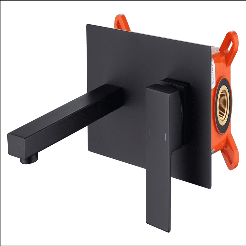 Tcbosik Wall Mount Faucet for Bathroom Sink or Bathtub, Single Handle Faucet with Brass Long Spout and 2 Holes, Rough-in Valve Included, Matte Black