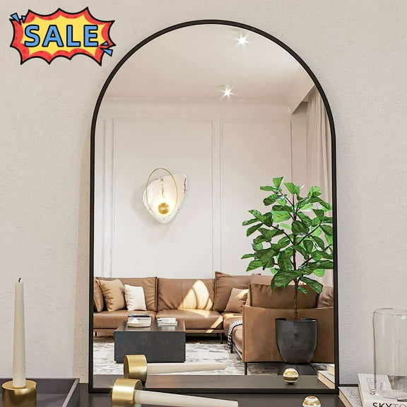 Tcbosik Wall Mounted Arched Mirror with Metal Frame, 20x30 inch Bathroom Vanity Mirror for Bedroom, Living Room, Black
