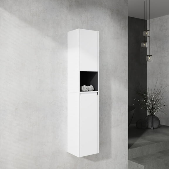 Tcbosik Wall Mounted Cabinet for Bathroom, Vanity Side Cabinet with Storage Shelves and 2 Soft Closing Doors for Small Space, Easy Assembly, White