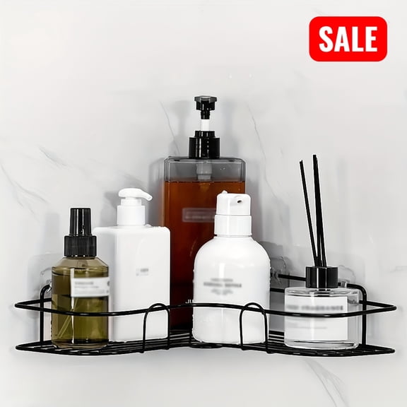 Tcbosik Wall Mounted Corner Shower Caddy, No Punching Triangle Bathroom Shelf, Storage Rack for Small Space, Black