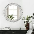 thumbnail image 1 of Tcbosik Wall Mounted Round Mirror, 17 inch Wooden Framed Circle Mirror, Gear Shape Vanity Mirror for Washroom Bathroom Bedroom Living Room Entryway, White Washed, 1 of 7