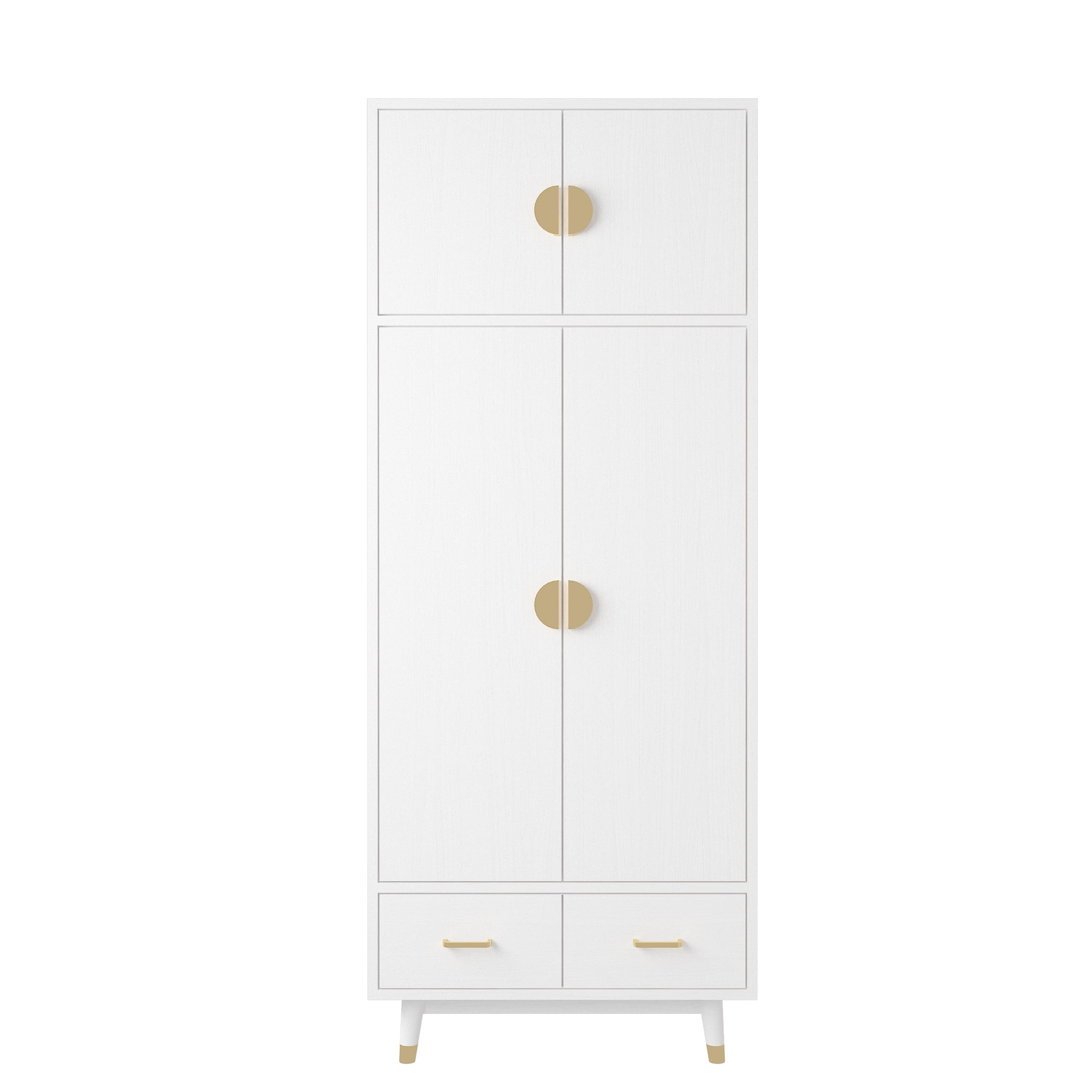 White MDF Wardrobe with Mirror and Gold Accents