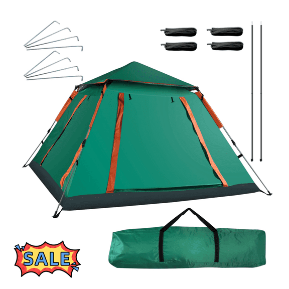 Tcbosik Waterproof Pop Up Tent for 4-5 Person, Instant Setup Tent with 2 Mosquito Nets Windows, Camping Tent with Storage Bag for Outdoor, Green