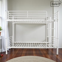 Tcbosik White Metal Bunk Bed, Twin over Twin Size, Modern Iron Bedframe with Safety Guardrail and Convertible Ladder, No Box Spring Needed