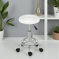 thumbnail image 1 of Tcbosik White PU Leather Rolling Stools on Wheels, Modern Backless Round Stool for Home Work Office Shop, Adjustable Height 18.5"-24.2", 1 of 10