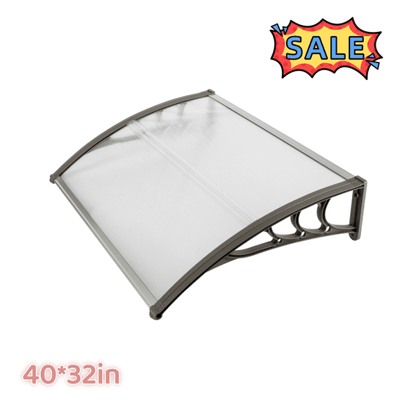 Tcbosik Window Awning 40" x 32", Outdoor Patio Canopy, Door Rain Cover for Porch, Patio, Gray & White