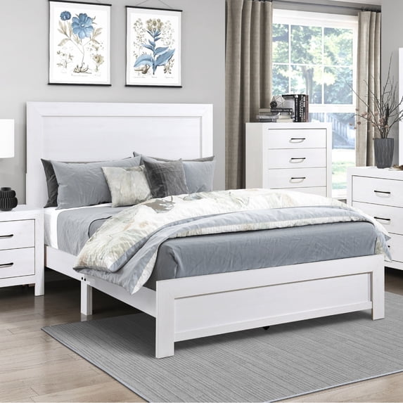 Tcbosik Wood Bed Frame with Headboard, Full Size Platform Bed for Bedroom, Box Spring Required, Easy Assembly, White