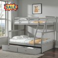 thumbnail image 1 of Tcbosik Wood Bunk Bed with 2 Drawers, Twin Over Full Size Bed Frame with Ladder and Safety Guardrails, No Box Spring Needed, Gray, 1 of 10