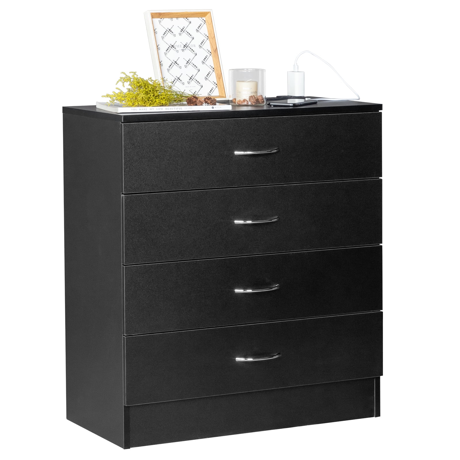 Black Farmhouse 4-Drawer Vertical Chest of Drawers